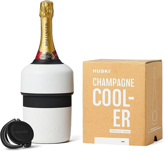 Huski Champagne Chiller | NEW | Award-Winning Iceless Design with Detachable Bottle Stopper | Keeps Wine Cold up to 6 Hours | Fits most 750ml Champagne, Prosecco & Sparkling Wine Bottles (White)