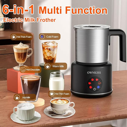 Milk Frother and Steamer, 6-in-1 Electric Milk Frother for Latte Art Coffee，Automatic Hot & Cold Foam Maker and Milk Warmer for Dairy & Plant-based Milk 16.9oz/500ml,Easy to Clean