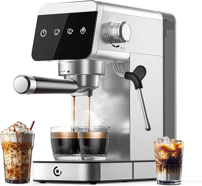 AMZCHEF Espresso Machines with LED Touch screen, Espresso Coffee machine Equip 20Bar Pressure System, Cappuccino Machine, Compact Latte Machine for Home Gifts,Silver