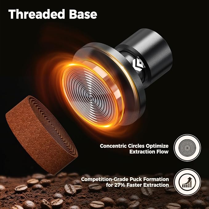 IKAPE 58.35MM V6 Impact Espresso Tamper with Sound Feedback, 15lb/30lb Interchangeable Springs, Espresso Low-Profile Tamper with Triple-spring System, Fits Over 58mm portafilters