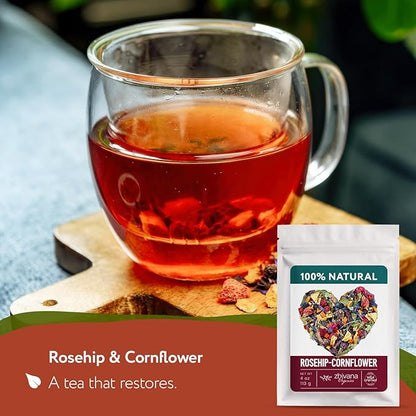 Cornflower Rosehip Herbal Tea – Loose Leaf Caffeine-Free Blend with Hibiscus, Lemon Balm & Elderflower – No Flavorings, No Colorants, No Sweeteners – Pure & Natural – 4oz