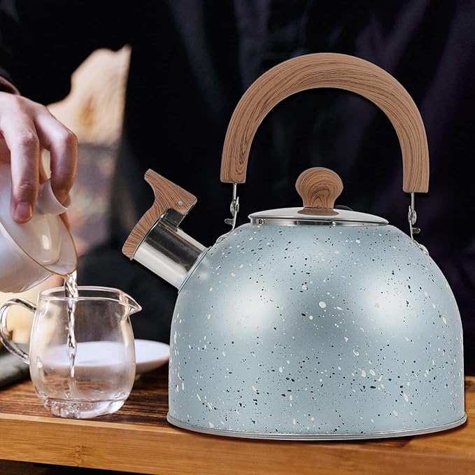 Hemoton Stovetop Tea Kettle Stainless Steel Whistling Teapot Water Kettle Stove Coffee Kettle with Ergonomic Handle for Boiling Water 2L Blue