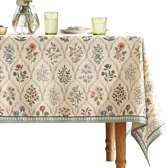 Designer Linen Long Tablecloth Rectangle,Western Colorful Floral Indoor Table Cloth,Wrinkle Resistant Decor Tablecloths for Dining Thanksgiving Kitchen Christmas,63"*102"-Serenity B