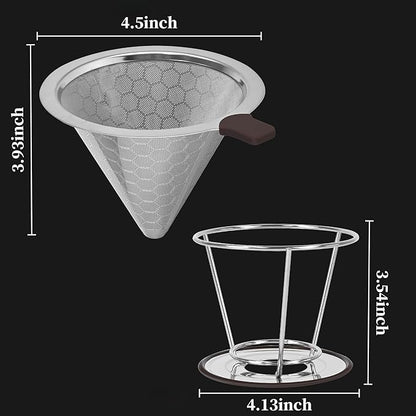 Pour Over Coffee Dripper, Pour-over Filters with 800 Mesh Steel Mesh Optimize Extraction For Rich Coffee Flavor, Stainless Steel Filter, Paperless Pour-over