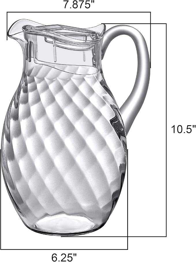 Amazing Abby - Bubbly Whirly Grand - Plastic Pitcher (96 oz, 3 Quart), Clear Water Pitcher with Lid, Fridge Jug, BPA-Free, Shatter-Proof, Great for Iced Tea, Sangria, Lemonade, Juice, Milk, and More