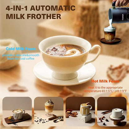 Milk Frother with Touchscreen & Temp Display, 4-in-1 Electric Milk Steamer for Hot & Cold Foam, Adjustable Temperature, Silent Operation, 300ml Non-Stick Frother for Coffee, Latte, Hot Chocolate