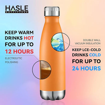 HASLE OUTFITTERS 17oz Stainless Steel Water Bottles Bulk, Vacuum Insulated Water Bottles Double Walled Powder Coated Reusable Metal Sports Water Bottles Keep Drinks Hot and Cold, Orange, 8Packs