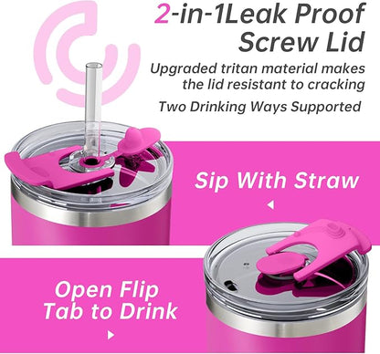 COKTIK 40 oz Tumbler With Handle and Straw Lid, Vacuum Insulated Travel Coffee Mug Stainless Steel Insulated Cup for Beverages, Leak-proof, Cupholder Friendly (Rose Plum)
