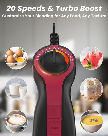 Immersion Blender Handheld 1000W, 3 in 1 Stick Hand Blenders for Kitchen with 20 Variable Speeds & Turbo, 304 Stainless Steel with Electric Whisk & Milk Frother Attachments for Soup, Puree & Emulsion