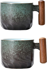 Load image into Gallery viewer, Porcelain Espresso Cups Set of 2, Small Tea Cups, 2 oz Ceramic Espresso Cups with Wooden Handle