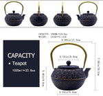 Load image into Gallery viewer, 33.8oz Small Cast Iron Tea Kettle for Stovetop, Japanese Tetsubin Tea Pot Coated with Enameled Interior, Durable Cast Iron Teapot with Stainless Steel Infuser for Loose Tea and Tea Bags(1000ml)