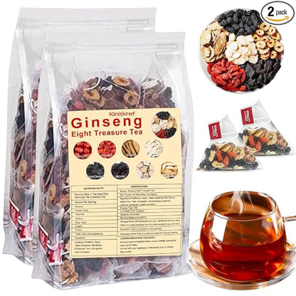 2025 New Ginseng Eight Treasure Herbal Tea,Red Date Wolfberry Mulberry Goji Health Tea Bags for Women & Men,30 Bags（2PC)