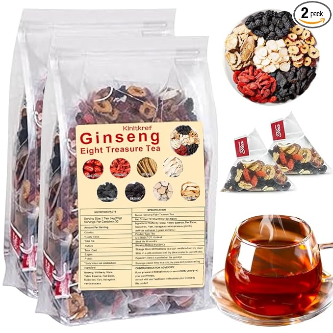 2025 New Ginseng Eight Treasure Herbal Tea,Red Date Wolfberry Mulberry Goji Health Tea Bags for Women & Men,30 Bags（2PC)