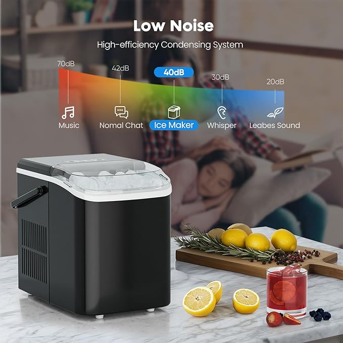 OLIXIS Ice Maker Machine with Handle,26lbs in 24Hrs,9 Ice Cubes in 6 Mins,Auto-Cleaning Portable Ice Maker with Basket and Scoop, Countertop Ice Maker for Home/Kitchen/Camping/RV, Bright Black