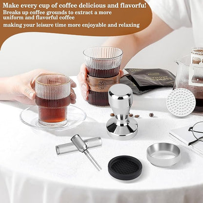 51mm Espresso Accessories Kit,Wdt Tool Espresso,Solid Espresso Tamper,Dosing Funnel and Coffee Puck Screen,Silicone Tamper Mat,0.4mm Stainless Steel 6pin Espresso Stirrer,Barista Tools Espresso Kit