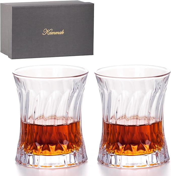 KAMMAK Whiskey Glass 7.75oz Set of 2, Old Fashioned Glass for Scotch, Cocktails, Rum, Shot Glasses Vodka in Bar And Party Gifts for Men, Whisky Lovers, Wedding, Anniversary, Birthday