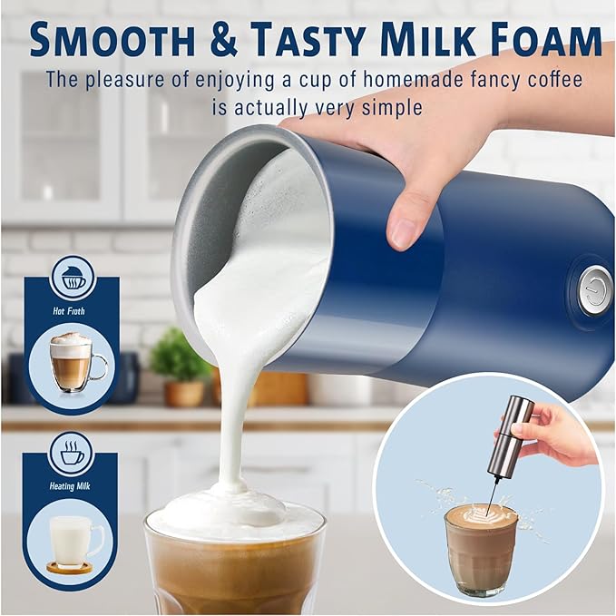 Huogary Milk Forther Simple Milk Frother and Steamer 2-in-1 Milk Steamer with Hot Milk Foam and Hot Milk for Latte, Macchiato, Cappuccinos (blue), medium
