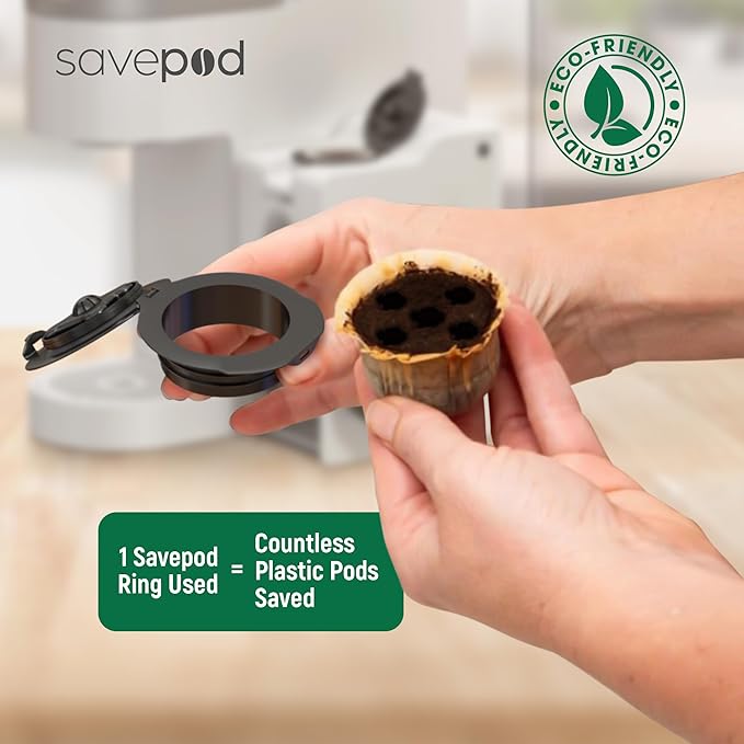 SavePod Coffee Pod Maker with Reusable Coffee Pods, Compatible with Keurig and K-Cup Coffee Machines, Smart, Easy to Use & Convenient (Black Ring)