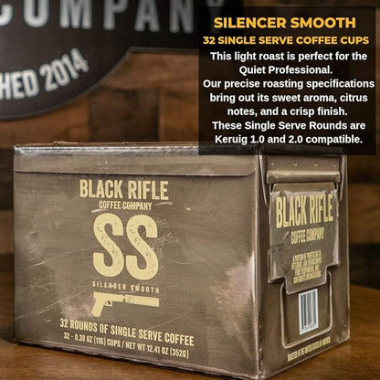 Black Rifle Coffee Company Silencer Smooth, 32 Count, Light Roast K Cups - Single Serve K Cups Coffee Pods - Kcup Pods Compatible with Keurig 1.0 & 2.0 - Made from Arabica Beans
