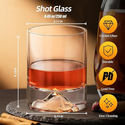 KAMMAK Iceberg Whiskey Glass, 8.45 oz (250 ml) Old Fashioned Tumbler with Unique Iceberg Base, Thick Glass & Delicate Rim for Scotch, Bourbon, Cocktails - Artistic Barware Decor