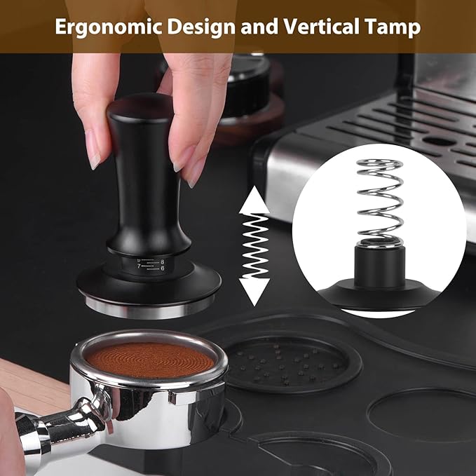 53mm Espresso Tamper, Coffee Tamper for Espresso Machine, Espresso Tamp with Spring Loaded Tamper, Depth-adjustable Espresso Hand Tampers 53mm