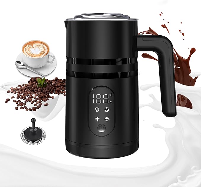 Milk Frother and Steamer, 19.9 OZ Detachable Milk Frother for Coffee with Temperature Display, 4 in 1 Large Capacity Automatic Warm and Cold Foam Maker for Coffee, Latte, Cappuccino