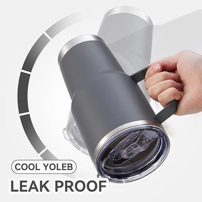 30 oz Tumbler with Handle and Lid, Stainless Steel Tumblers Bulk Double Wall Vacuum Insulated Travel Mug Leak Proof Cup Keep Drinks Cold and Hot Grey, 4 Pack