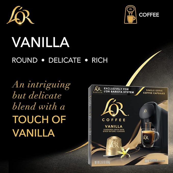 L'OR Coffee Pods, 10 Count Vanilla Blend, Single-Serve Aluminum Coffee Capsules Compatible with the L'OR BARISTA System & *Nespresso Original Machines, 10 count (Pack of 1)