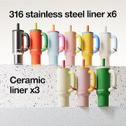 BaWang Insulated Stainless Steel Tumbler | Tumbler with Handle and Straw 33oz | Cup Holder Friendly for Travel | Leakproof Water Bottle | BPA-Free | 316 stainless steel liner| pink＆blue