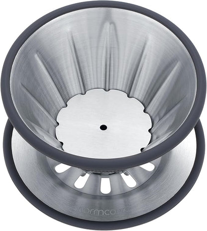 Normcore 2-in-1 Pour Over Coffee Dripper, Single Cup Travel Coffee Dripper, Use V60 and Wave Filter Paper Coffee Maker, 304 Stainless Steel, Silver