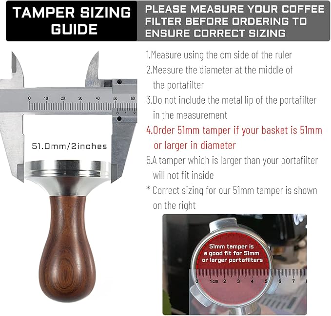 Coffee Tamper Espresso Press with Tamper Mat 304 Stainless Steel Flat Base Wooden Handle for Coffee Grounds Barista Espresso Machines Accessory (51MM)