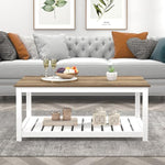 Load image into Gallery viewer, FOLUBAN Farmhouse Coffee Table with Storage Shelf, Rustic Vintage Wood Cocktail Table for Living Room, White