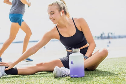 HYDRO CELL Stainless Steel Insulated Water Bottle with Straw - For Cold & Hot Drinks - Metal Vacuum Flask with Screw Cap and Modern Leakproof Sport Thermos for Adults (Lavender/White 64oz)