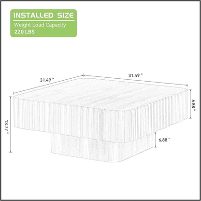 Square Wood Coffee Table for Living Room Modern Drum Wooden Fluted Handcraft Center Tea Cocktail Small Space, Easy Assembly 31.5" W x13.77 H Black