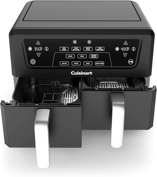 Cuisinart Dual Basket Air Fryer, Two Baskets Totals 11 QT, 4 Function Air Fryer to Air Fry, Roast, Bake & Keep Warm, Features Sync Finish & Settings, Toss Reminder, Automatic Warm Mode & Auto-Pause