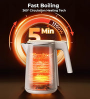 Electric Kettle, 1.0L 1200W Fast Heat with Auto Shut-Off, Boil-Dry Proof, 7 Temperature Control Teapot, Double Wall Stainless Steel Water Boiler Heater, 4H Keep Warm, Cool Touch Coffee Tea Pot, White