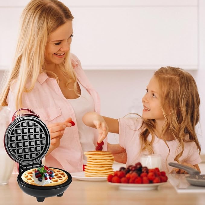 3 in 1 Mini Waffle Maker with Removable Plates-Waffles,Donuts,Pancakes all in Multimaker -Nonstick Surface for Easy Cleaning - Great Holiday Gift(Red)