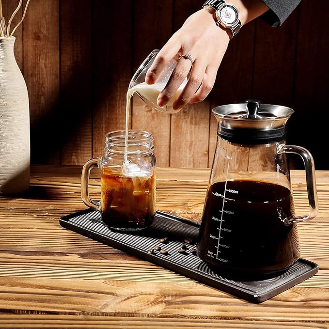 Aquach 34 Oz Cold Brew Coffee & Iced Tea Maker – Airtight Lid, Dishwasher Safe, Borosilicate Glass Caraf