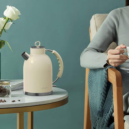 ASCOT Electric Kettle, Stainless Steel Electric Tea Kettle Gifts for Men/Women/Family 1.5L 1500W Retro Tea Heater & Hot Water Boiler, Auto Shut-Off and Boil-Dry Protection (Cream)