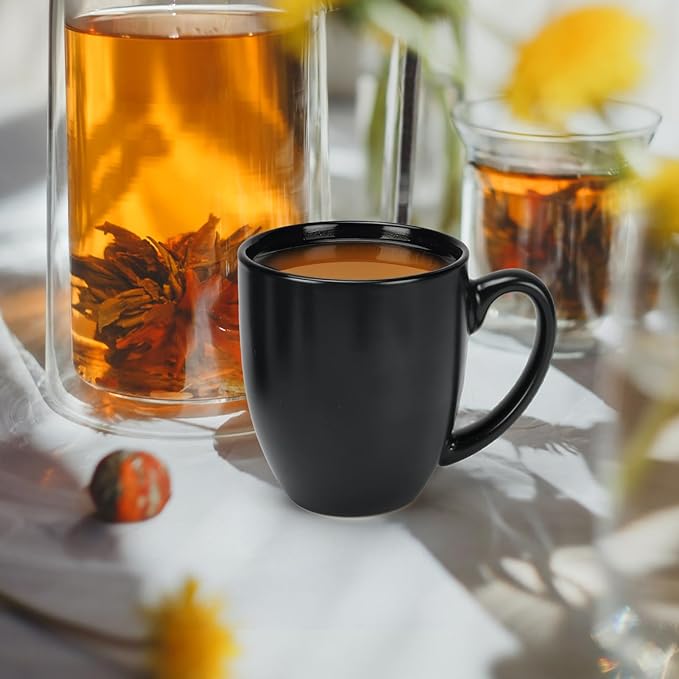 Schliersee 16 OZ Black Coffee Mugs Set of 6, Large Porcelain Mug for Cup for Latte, Hot Tea, Cappuccino, Mocha, Cocoa, Housewarming Wedding Stoneware Mug Present