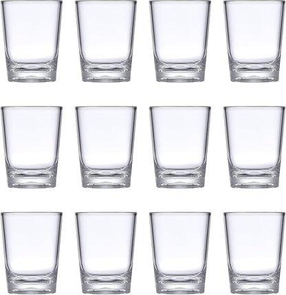 Amazing Abby - Sharon - 2-Ounce Plastic Shot Glasses (Set of 12), Clear Shot Glass Set, Reusable, BPA-Free, Shatter-Proof, Dishwasher-Safe, Perfect for Whiskey, Tequila, Vodka, Espresso, and More