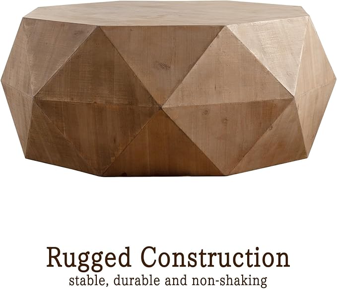 38" Modern Farmhouse Coffee Table, Drum Coffee Table for Office, Dining Room and Living Room, Nature