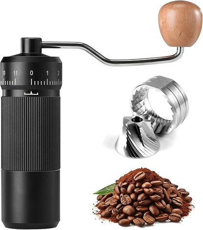 Manual Coffee Grinder by Suvykep — 6 Star Coffee Grinder Manual with 25g Capacity, CNC Stainless Steel Espresso Grinder with 55 Grind Settings — For Espresso, French Press, Pour Over (Black)