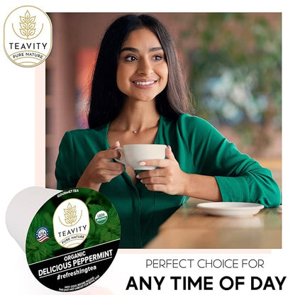 Organic Peppermint Tea Pods for Keurig - Decaf Tea by Teavity (12 Tea Pods)
