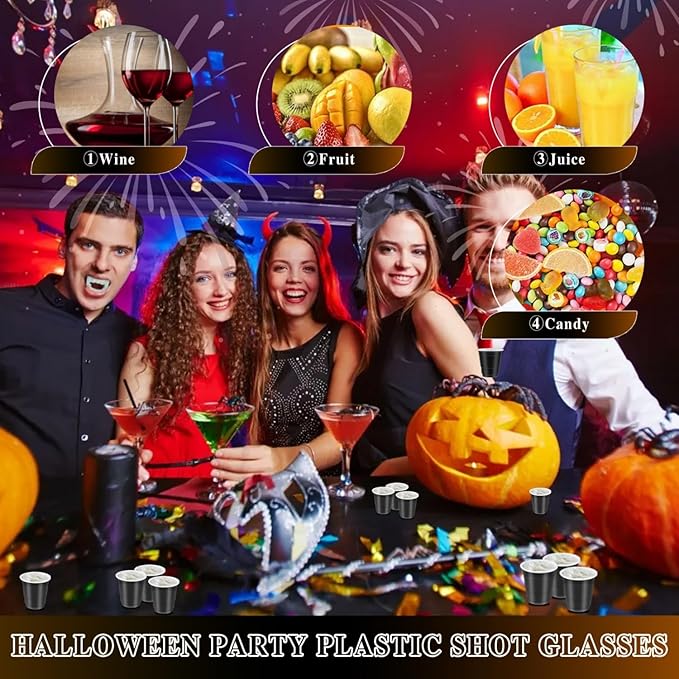 100 Pack 2 oz Plastic Shot Cups Disposable, Mini Disposable Shot Glasses Jello Shot Cups, 2 oz Party Cups for Wedding, Party Favor, Beer Taste Serving, Snacks, Tastings (Black)