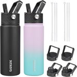 Load image into Gallery viewer, BJPKPK 2 Pack Insulated Water Bottles with Straw Lids, 22oz Stainless Steel Metal Water Bottle with 6 Lids, Leak Proof BPA Free Jugs, Cups, Flasks for Travel, Sports (Lavender Green+Black)