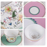 Load image into Gallery viewer, KAMMAK Ceramic Coffee Cups Saucers Set of 2, Porcelain Espresso Cups with Saucers, 8.12 oz Handcrafted Elegant Bone China Tea Cups, Lotus Floral Pattern Teacup for Party, Office, Women Gift