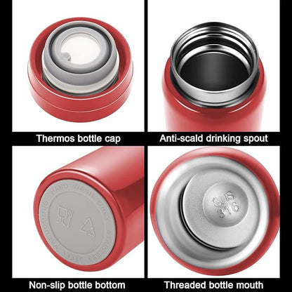 10oz Mini Water Bottle Stainless Steel Thermos Small Flask - Insulated Vacuum, Leak Proof, Keeps Drinks Hot/Cold - Ideal for Coffee, Tea, Water - Red