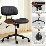 Load image into Gallery viewer, Home Office Chair with Wheels, Adjustable Height Desk Chair Leather Swivel Computer Chair, Armless Modern Walnut Chair for Office, Meeting Room, Black