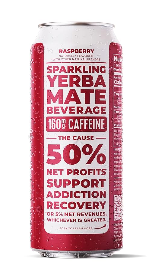 CLEAN Cause Low Calorie Raspberry USDA Organic Sparkling Yerba Mate Tea (16oz cans, 12-Pack Case) Low Sugar, 160mg Caffeine, Healthy Alternative to Soda & Energy Drinks.